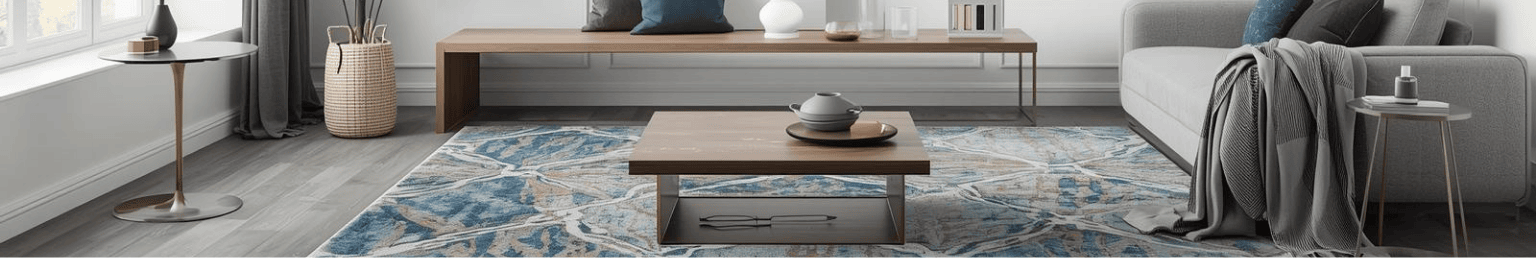 Carpets and rugs banner in a stylish interior space