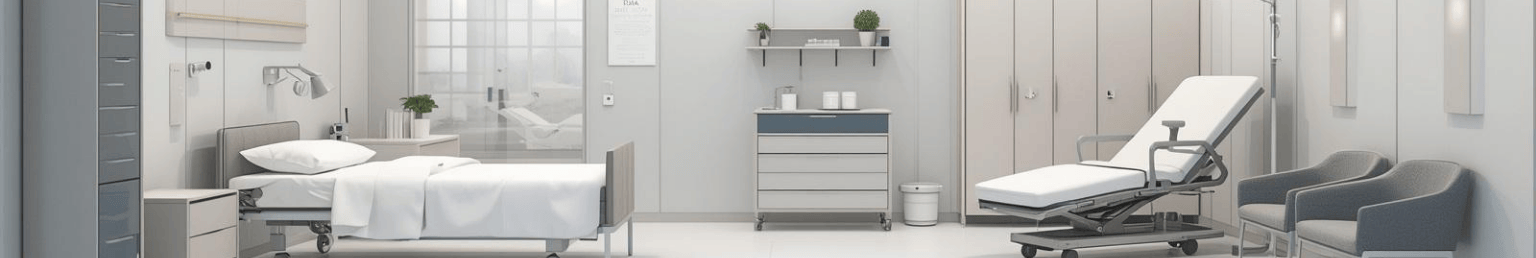 Hospital furniture banner with hospital bed and medical support furniture