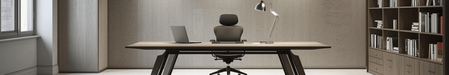 Office tables banner with modern workspace desk setup