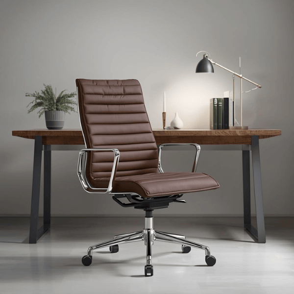 Swivel chairs banner with modern office chair and workspace setup