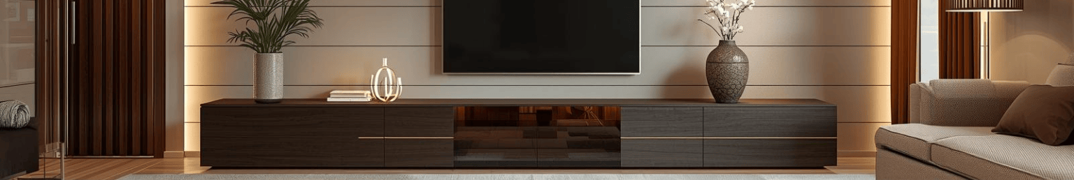 TV consoles collection banner in a modern living room