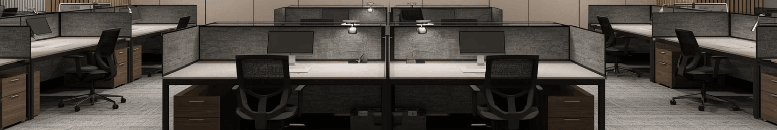Workstations banner with modern office desk setup