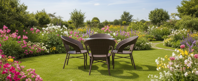 Outdoor Rattan Patio Table + 4 Chairs. @HOG - Home Office Garden Online Marketplace
