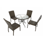 stackable rattan chairs with outdoor patio table showing space saving design for garden and balcony use