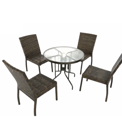 stackable rattan chairs with outdoor patio table showing space saving design for garden and balcony use