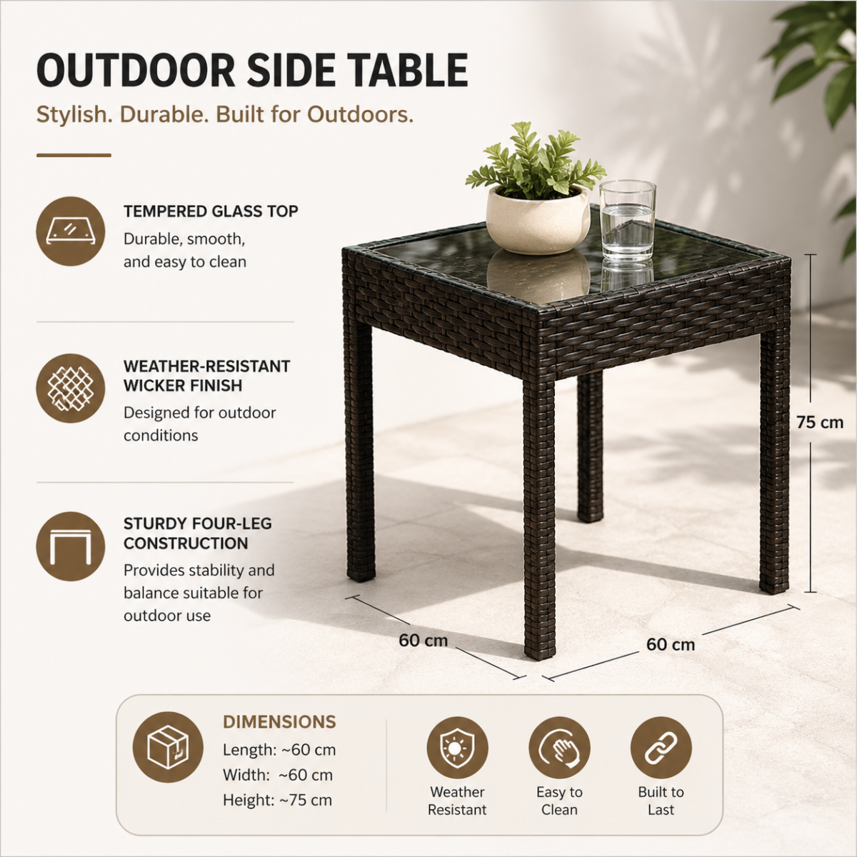 Goplus Rattan Patio Table with Transparent Glass Top Order Now @HOG Online Marketplace