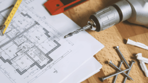 “Home renovation planning scene showing budget tracking, cost estimates, and construction materials for managing large renovation projects within budget”