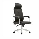 Ergonomic leather swivel office chair with headrest and chrome base for modern workspace