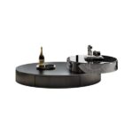 Coffee table with hidden drawer storage opened showing internal compartment