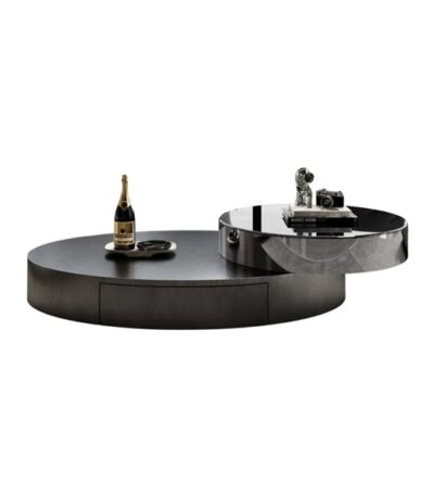 Coffee table with hidden drawer storage opened showing internal compartment