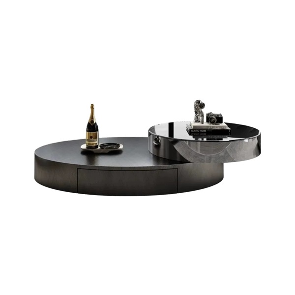 Coffee table with hidden drawer storage opened showing internal compartment
