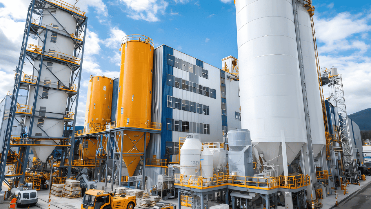“Concrete batching plant producing and mixing concrete materials for use in modern construction projects and infrastructure development”