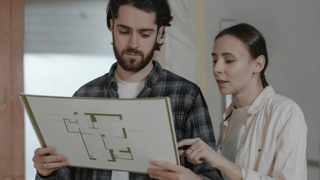 Home renovation budgeting concept showing calculator, house plans, and cost estimation tools for construction planning