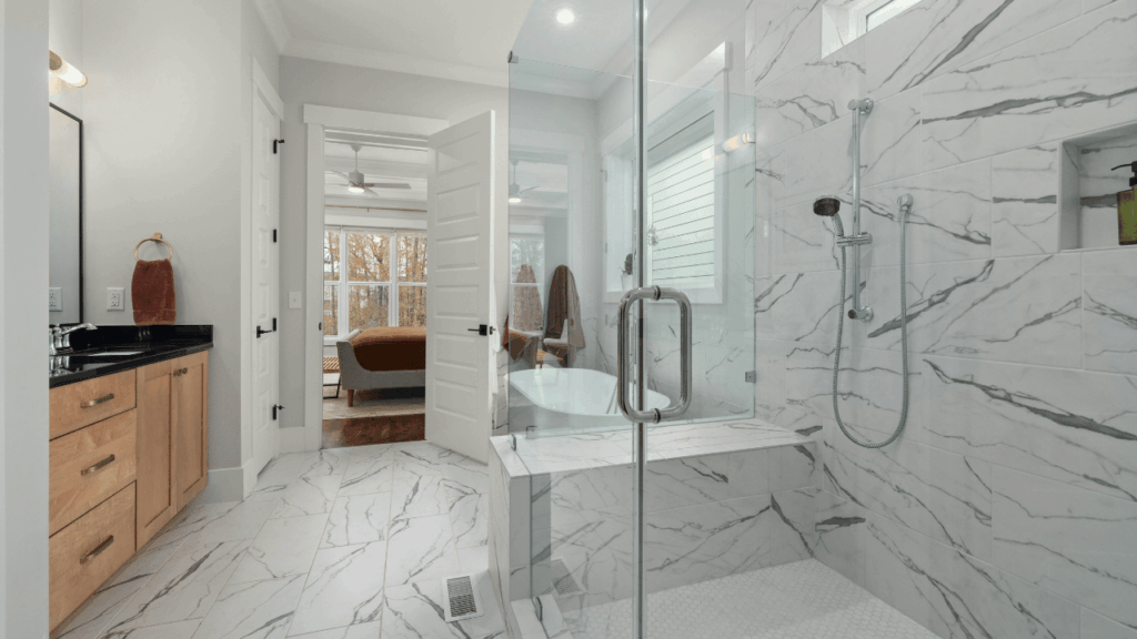 Stylish bathroom setup featuring essential accessories designed to elevate functionality, organization, and modern home aesthetics.