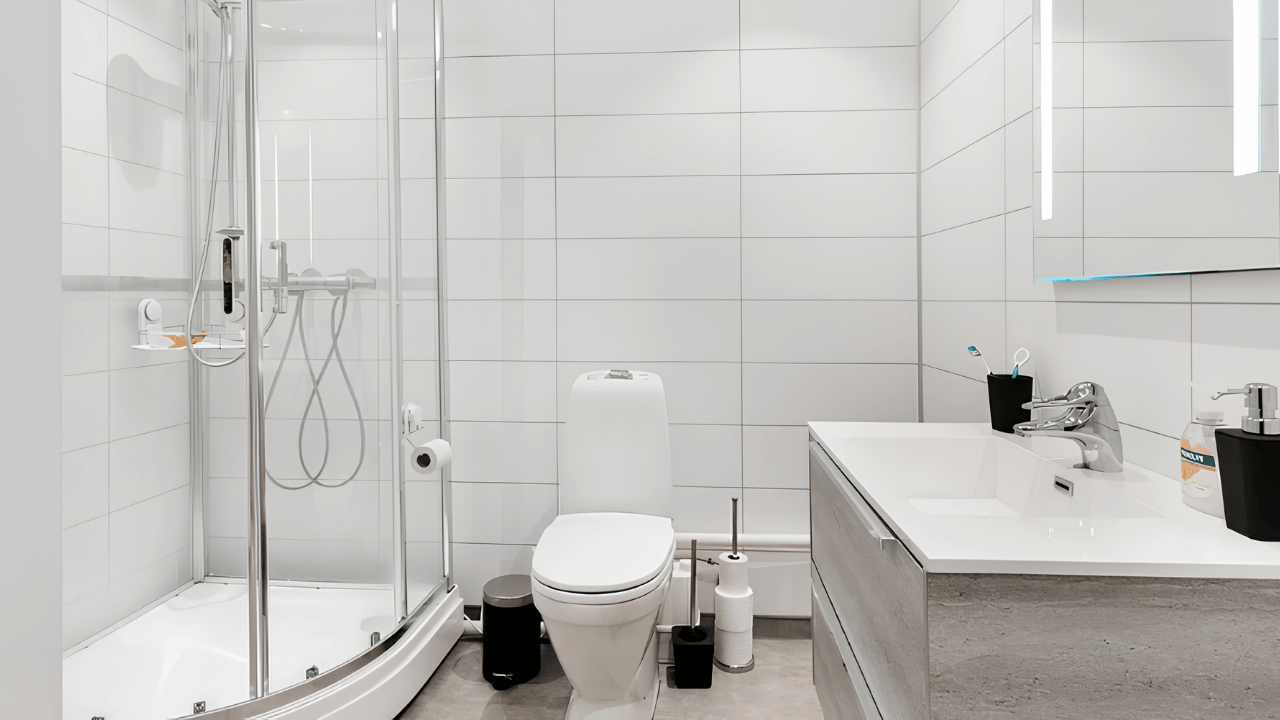 Modern bathroom interior design showcasing clean fixtures, elegant finishes, and comfort-focused home improvement features