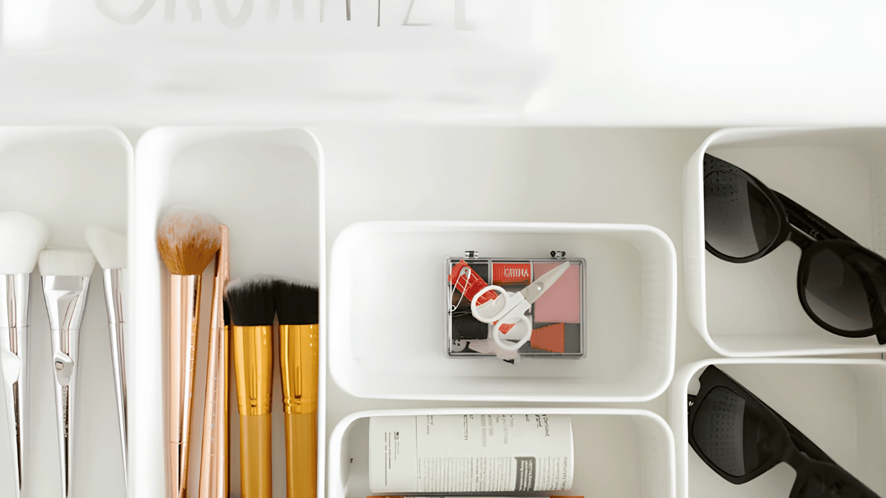 Organized makeup collection displayed as a stylish interior design feature with beauty products arranged for aesthetic room décor