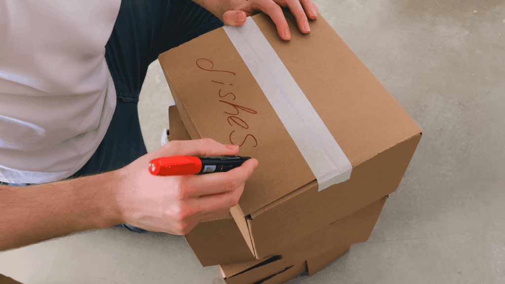 A moving and organizing process showing packed boxes and decluttered home items during a big move