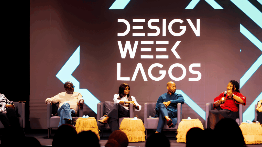 Alt Text Design Week Lagos 2025 event banner highlighting the theme "Designing Identities, Scaling Impact" and showcasing innovation in African design.