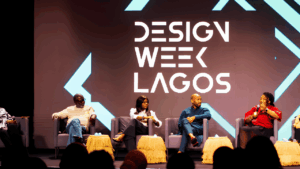 Alt Text Design Week Lagos 2025 event banner highlighting the theme "Designing Identities, Scaling Impact" and showcasing innovation in African design.