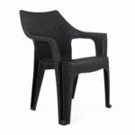 Mimi Plastic Chair in black rattan-effect finish with armrests for indoor and outdoor seating – HOG Home Office Garden