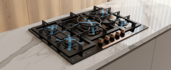 90cm 5 Burner Cooker Black Rose Gold Knob GHL925 @HOG - Home, Office, Garden, Online Marketplace