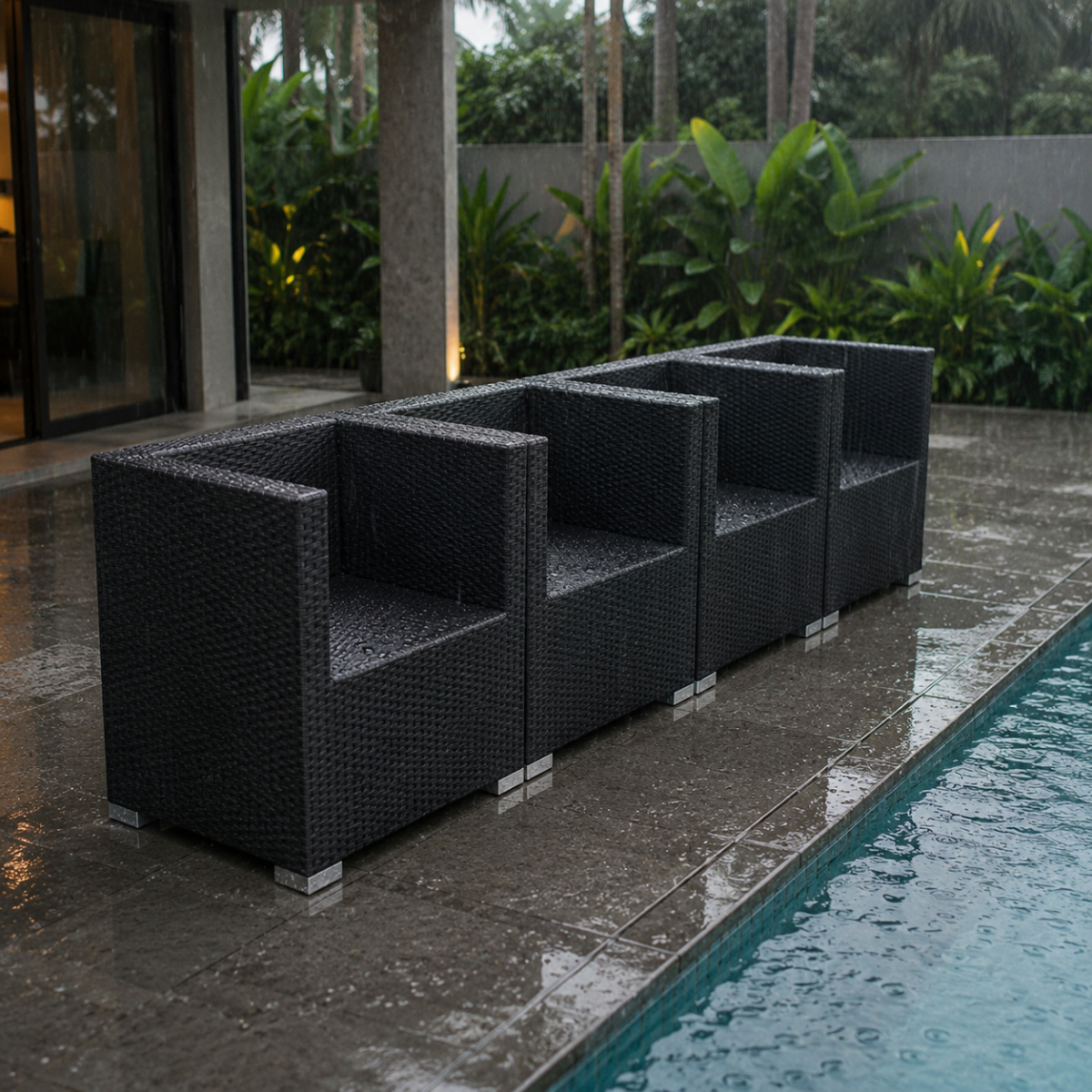 Outdoor Patio Wicker/Rattan Furniture - Club Chairs with Ottoman - Set of Four @HOG - Home, Office, Garden, Online Marketplace