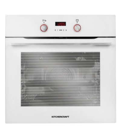 60cm white built-in electric oven with modern digital control panel and sleek minimalist kitchen appliance design
