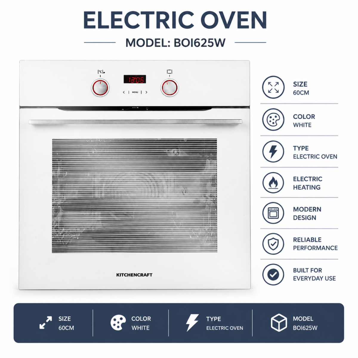 60cm Electric Oven White BOI625W HOG - Home, Office, Garden, Online Marketplace