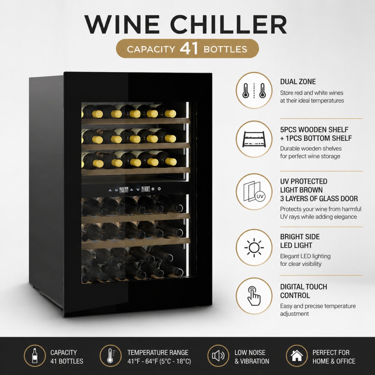 Wine Chiller 41 Bottles Capacity Black KWC112L - Image 4