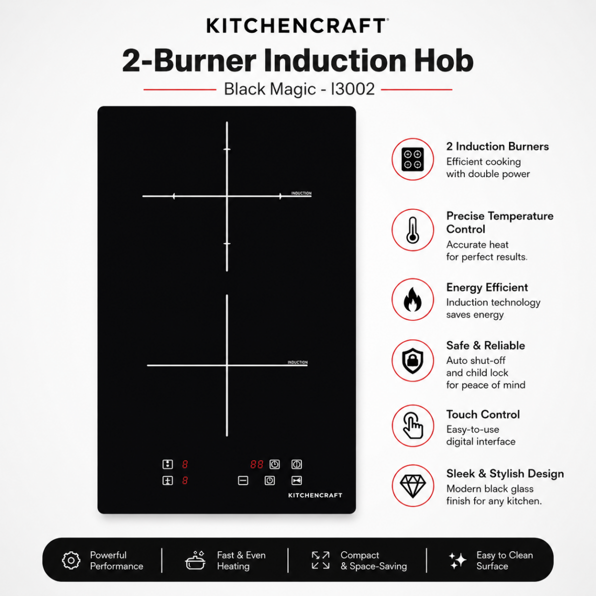 Kitchencraft 2-Burner Induction Hob - Black Magic - I3002 Order Now @HOG Online Marketplace