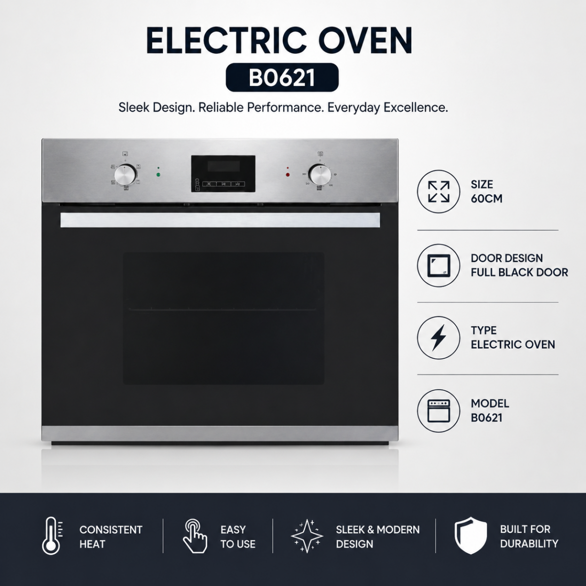 60cm Electric Oven B0621 Full Black Door @HOG - Home, Office, Garden, Online Marketplace