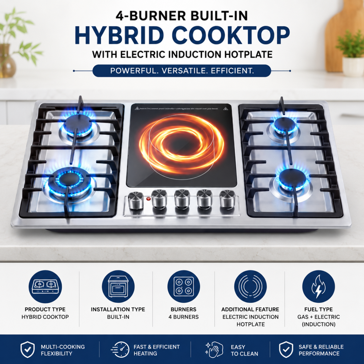4-Burner Built-In Hybrid Cooktop with Electric Induction Hotplate @HOG - Home, Office, Garden, Online Marketplace