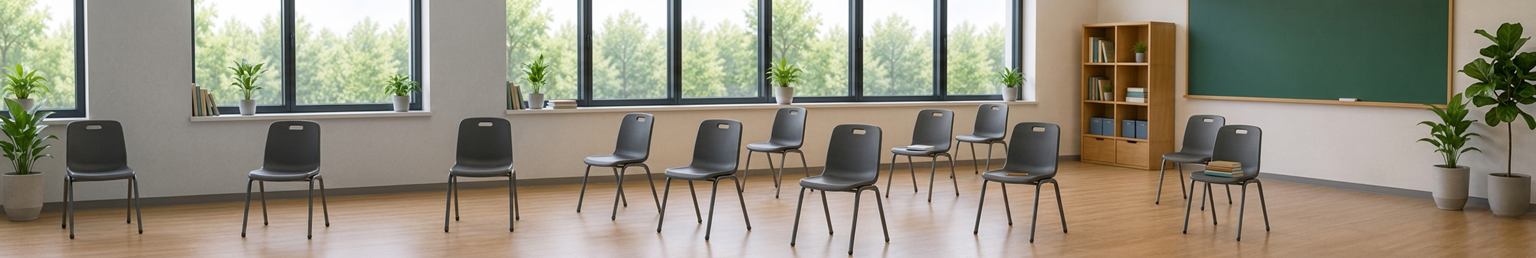 Modern classroom chairs arranged in a bright educational environment featuring durable student seating for schools, colleges, and training centres