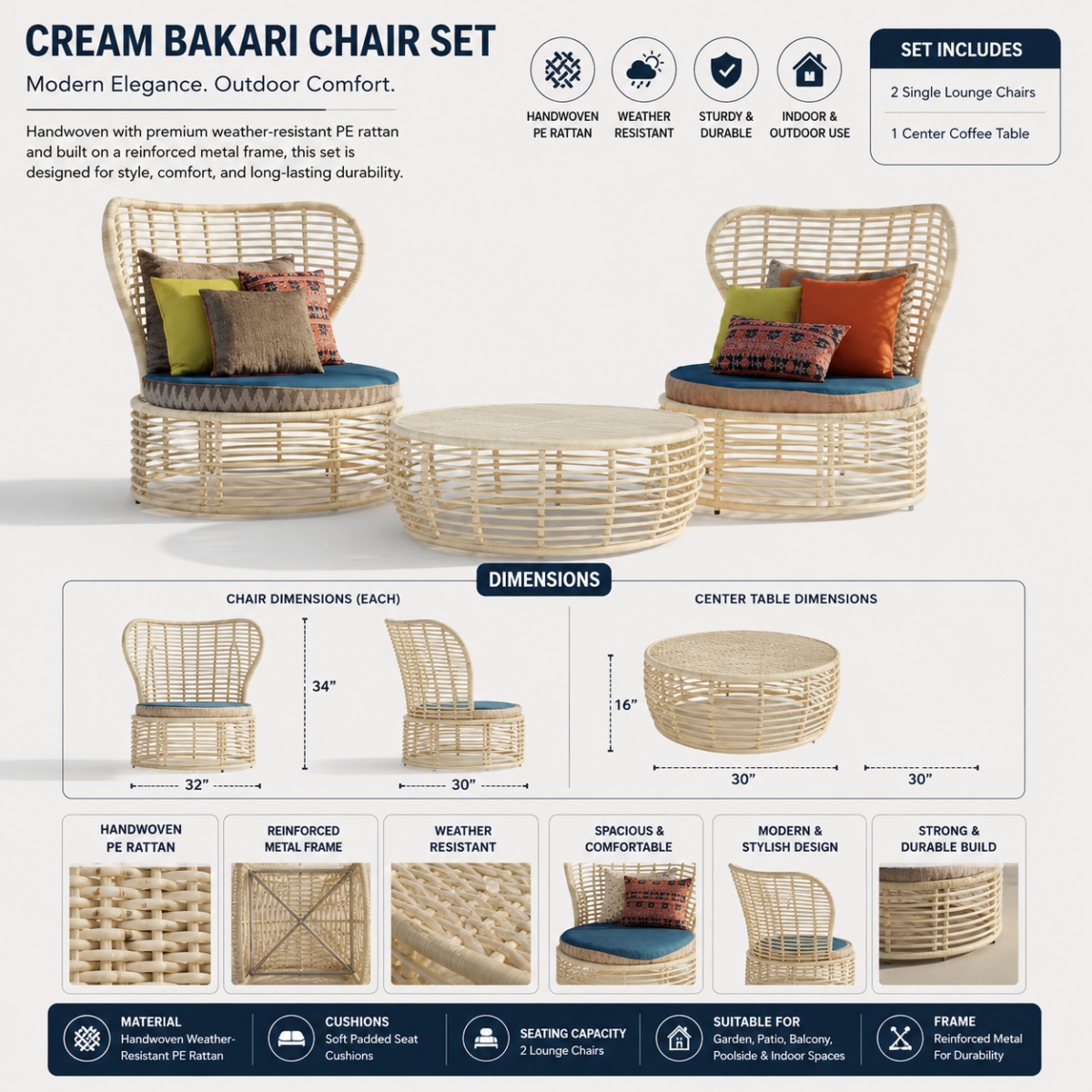 Cream Bakari Chair Set @HOG - Home, Office, Garden, Online Marketplace