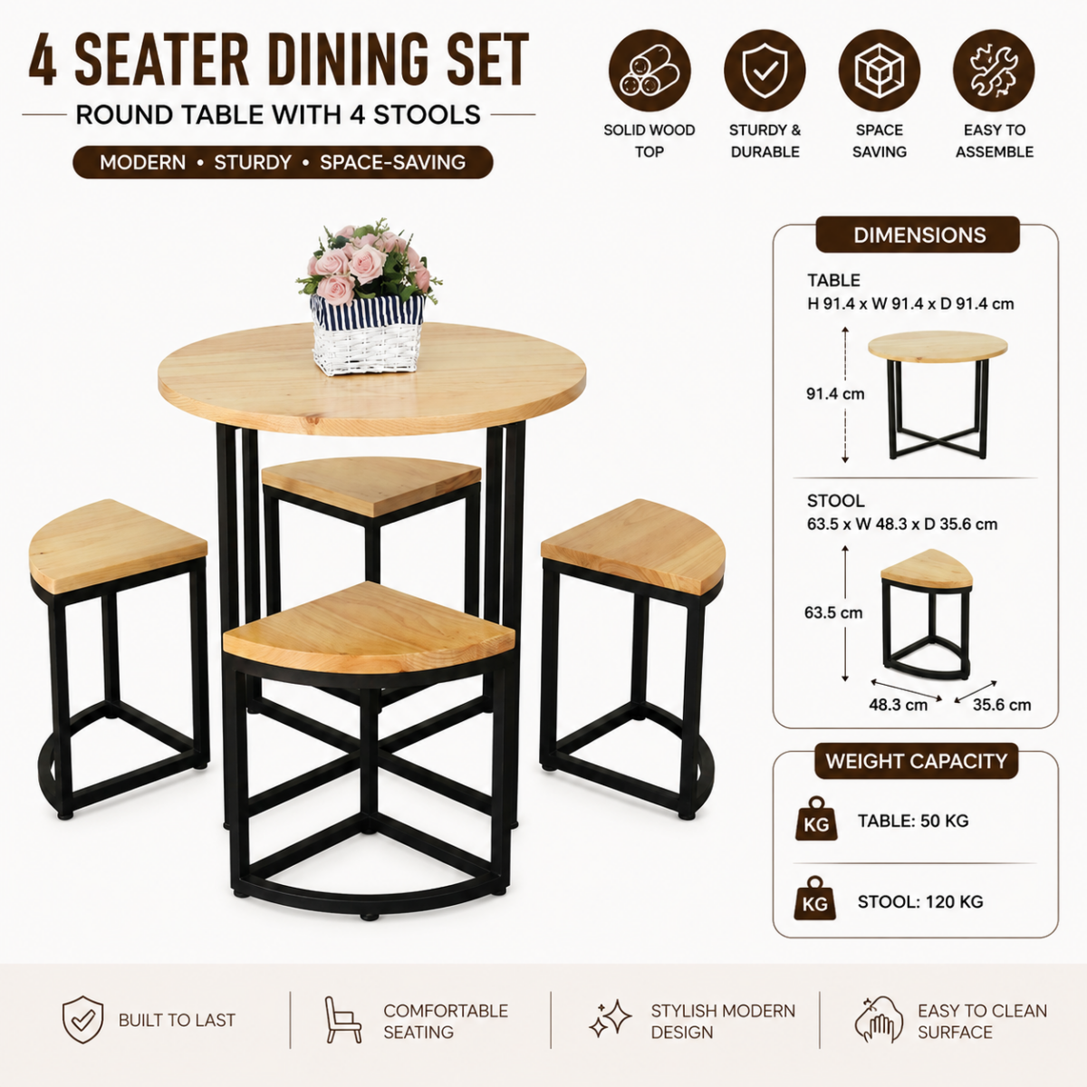 Brown Wooden 4 Seater Dining Table @HOG - Home, Office, Garden, Online Marketplace