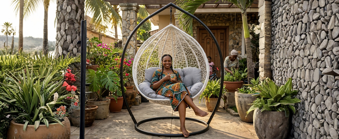 White Wicker Swing Chair with Cushion @HOG - Home, Office, Garden, Online Marketplace