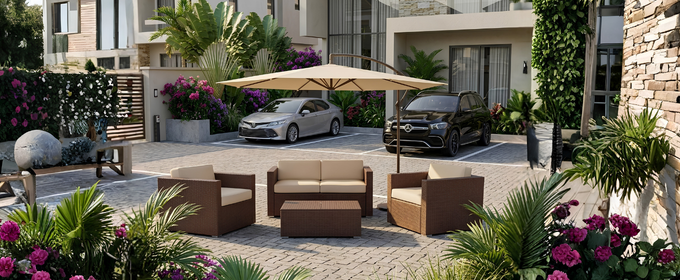 Bahia Garden Rattan Sofa Set with Parasol @HOG - Home, Office, Garden, Online Marketplace