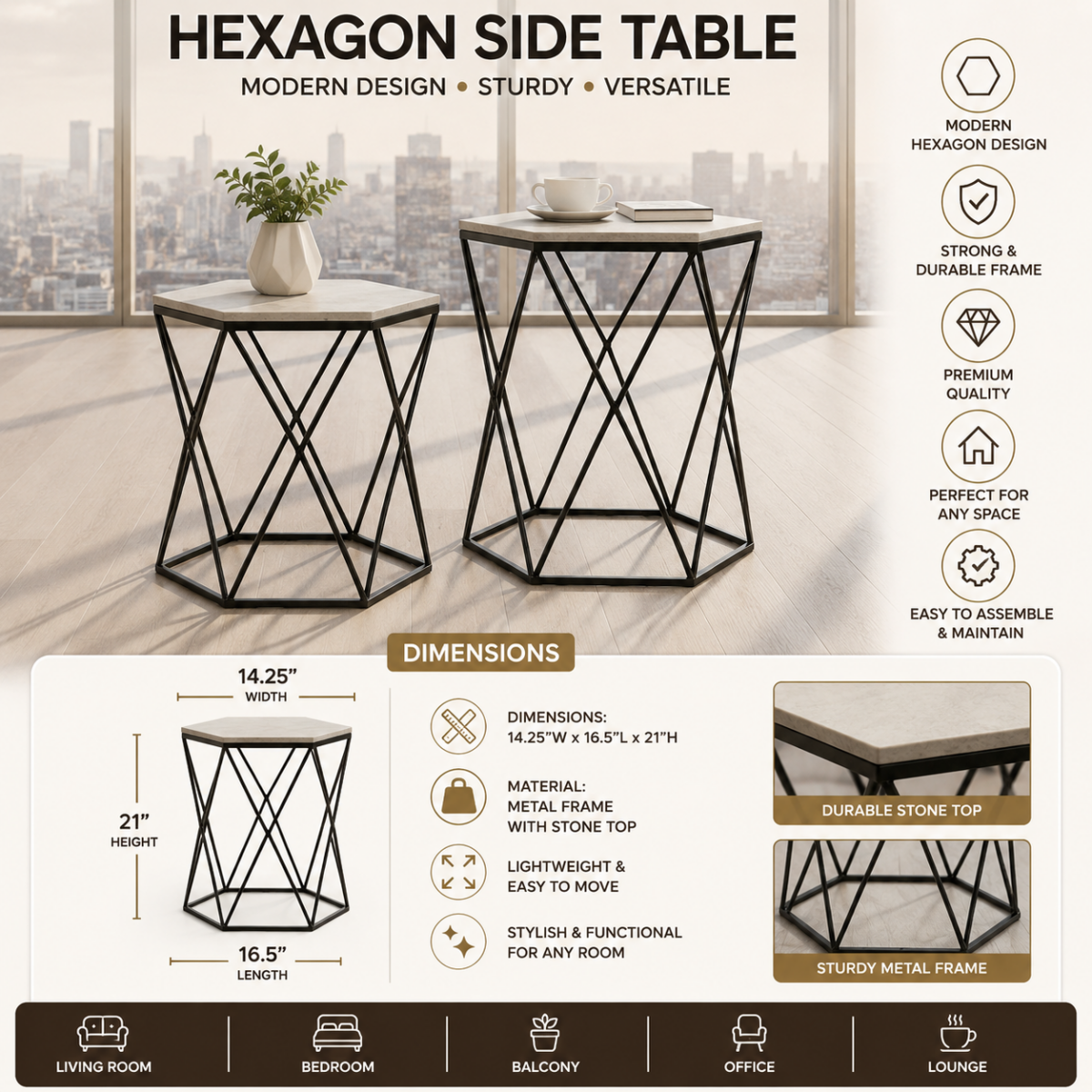 Hexagon Side Table @HOG - Home, Office, Garden, Online Marketplace