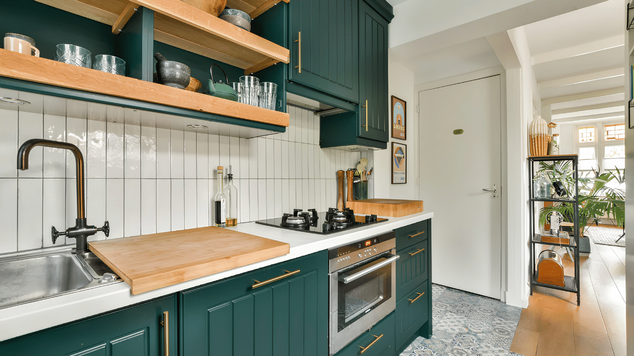 A modern kitchen featuring upgraded lighting, décor accents, and organized surfaces designed to enhance holiday cooking and entertaining.