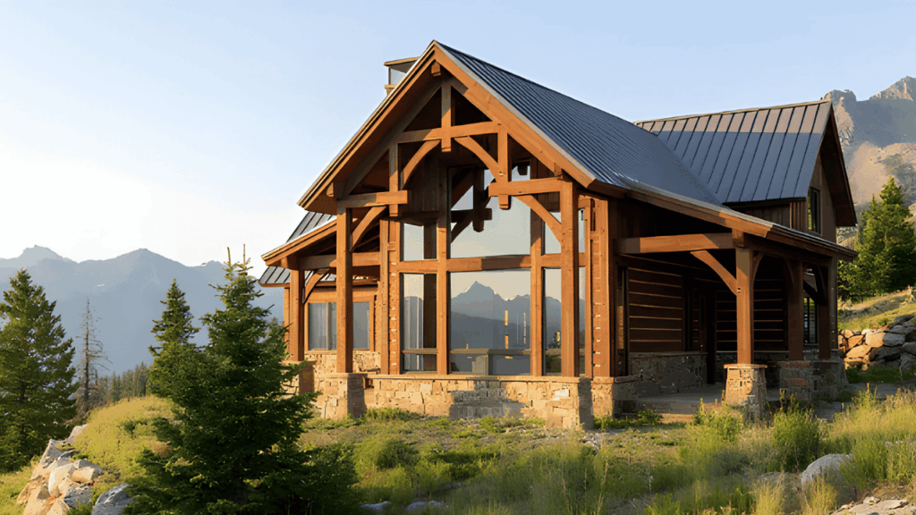 Timber frame construction designed for mountain sites showing structural planning and durable building techniques