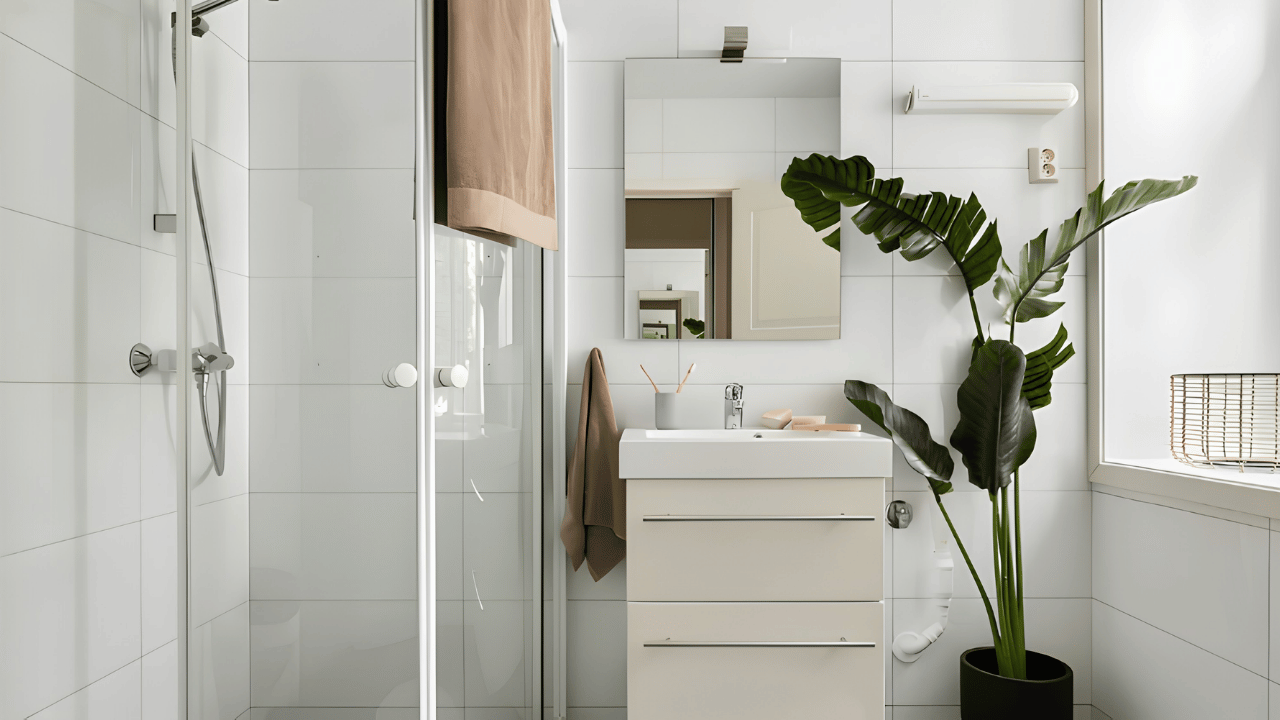 Modern bathroom installation showcasing elegant fittings, stylish tiles, sleek vanity units, and a professionally renovated bathroom space in Exeter.