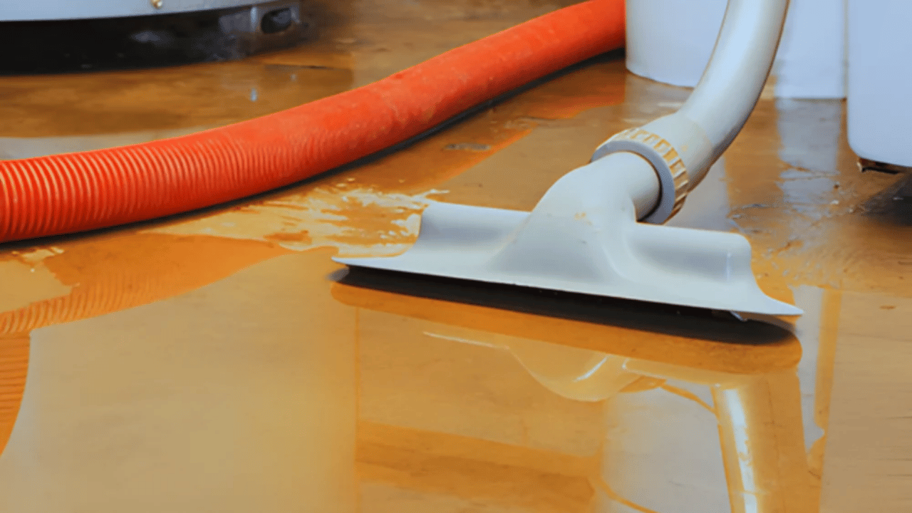 A flooded basement undergoing professional cleanup and water damage restoration, highlighting emergency recovery services designed to restore homes quickly and safely.