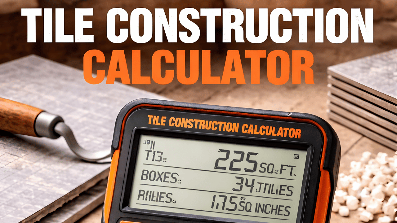 A construction-themed visual showing builders using digital tools and calculators for estimating materials, costs, and measurements on building projects.