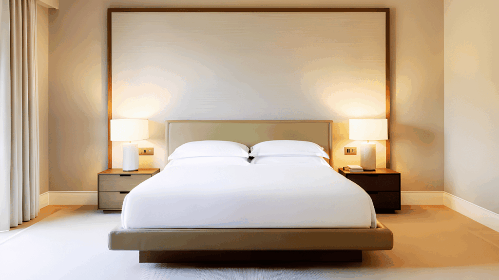 Modern bedroom showcasing different bed size options, illustrating the comparison between king and queen beds to help users choose the best fit for their space, comfort, and room layout.
