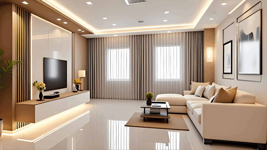 Elegant luxury living room with sophisticated furniture, premium décor accents, and stylish interior design details that elevate modern home interiors.