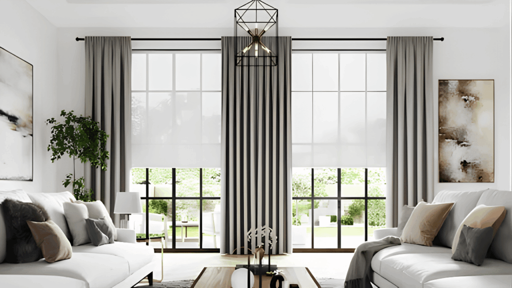 Elegant window curtains enhancing a modern interior space, showcasing comfort, style, and functionality in home decoration.