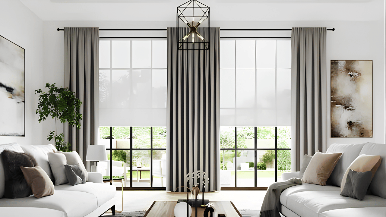 Elegant window curtains enhancing a modern interior space, showcasing comfort, style, and functionality in home decoration.