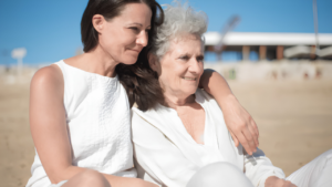 Empty nest experience showing a mother reflecting on life after children move out, focusing on quiet family life changes