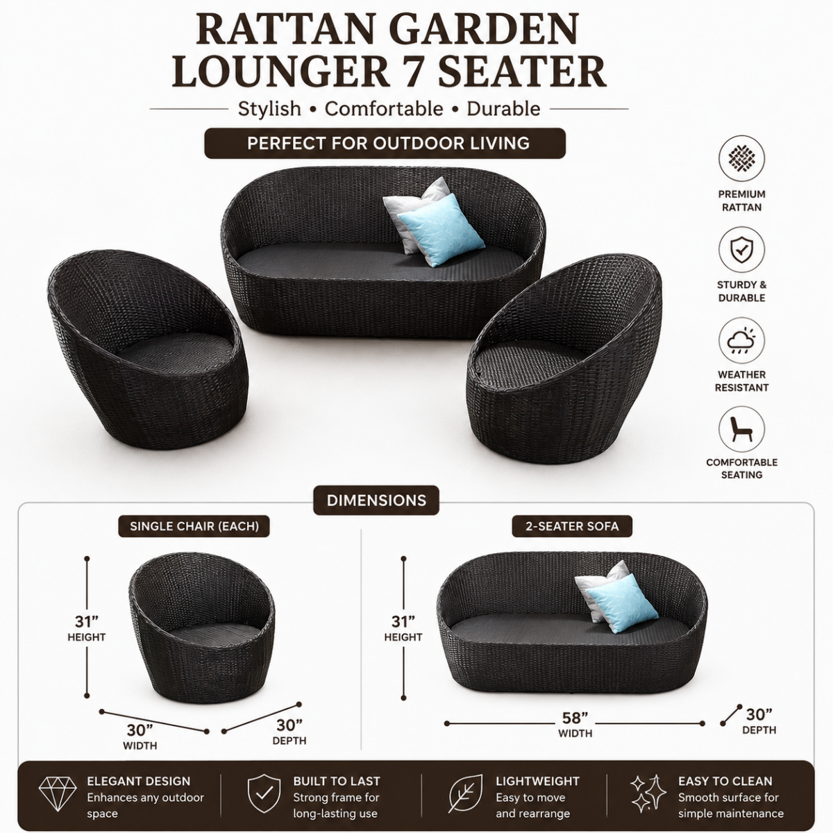 Rattan Garden Lounger 7 Seater @HOG - Home, Office, Garden, Online Marketplace