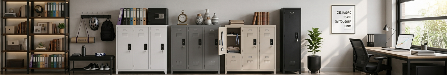 Modern metal lockers in a professional workplace environment designed for secure employee storage and organized office facilities